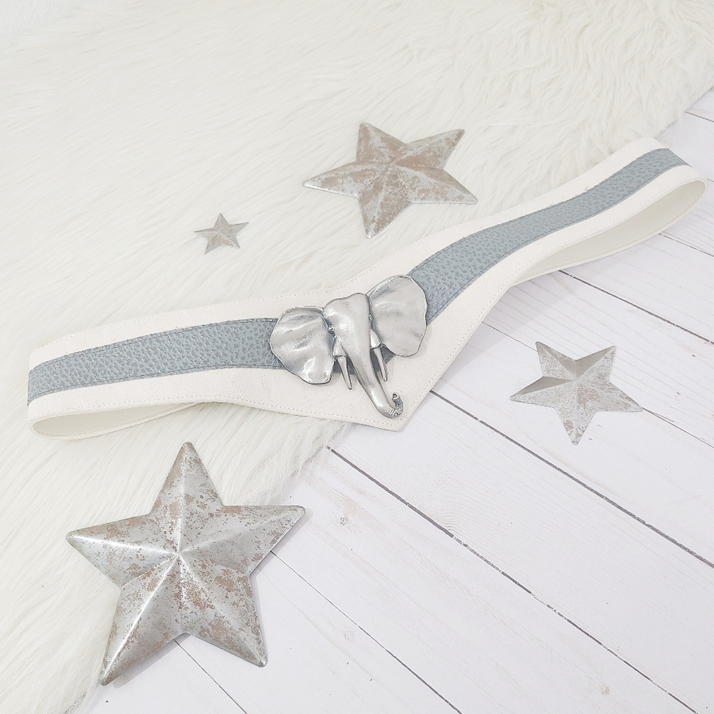 Vintage elephant waist belt statement piece ivory gray size large